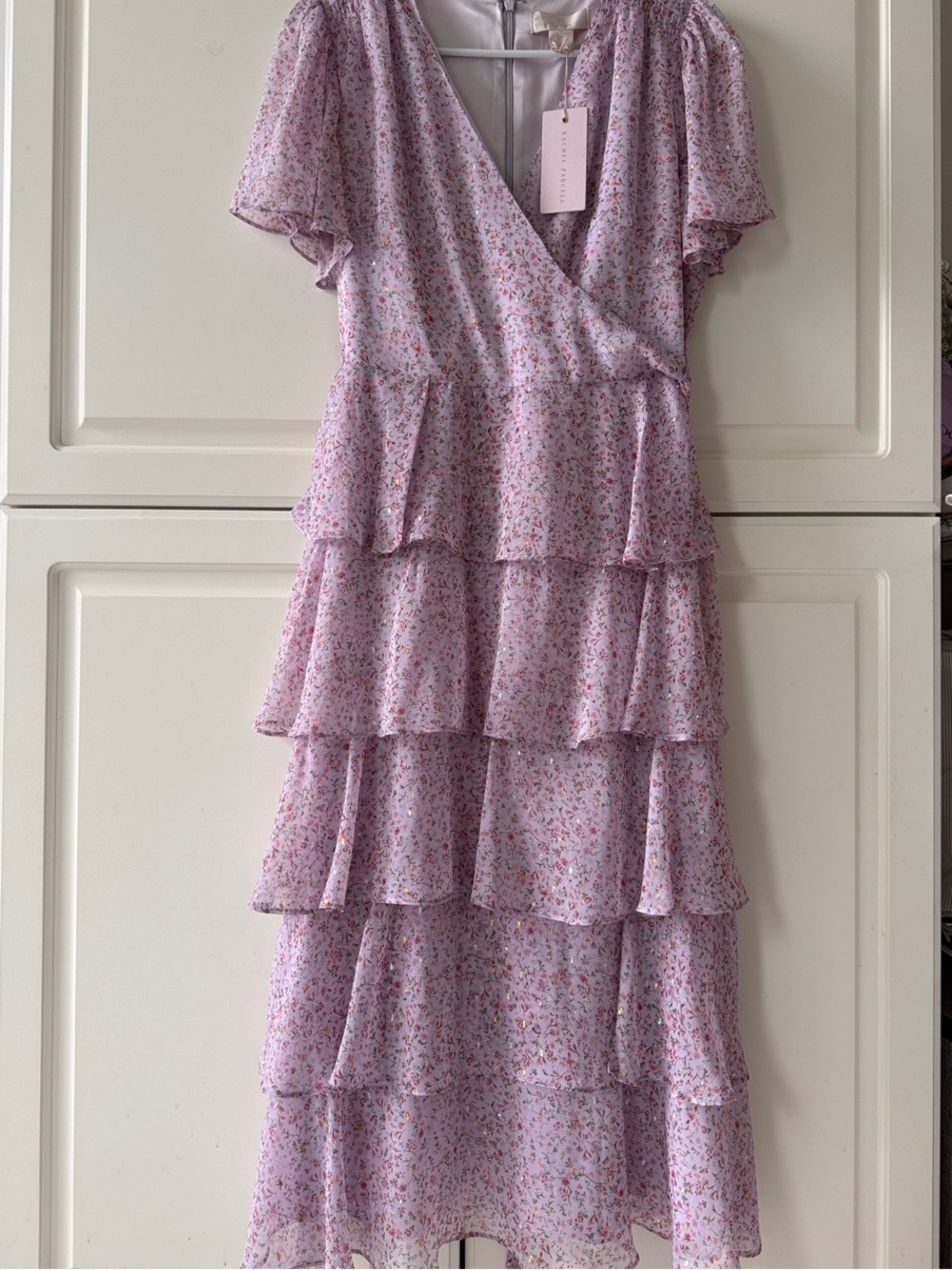 New Rachel Parcell Lavender Floral Tiered Wrap Midi Dress